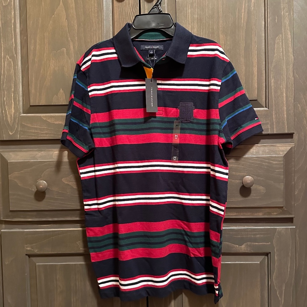 Tommy Hilfiger Men's classic cotton pique, striped short sleeve polo/golf shirt